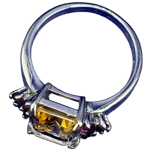 Elegant Yellow and Pink Gemstone 925 Sterling Silver Ring Size 9 - Picture 4 of 5